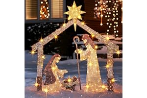 TW SHINE Christmas Nativity Scene Decorations, 6 FT Lighted Outdoor Nativity Set with 250 Lights, Christmas Decoration for Indoor Outdoor Holiday Party Garden Yard Lawn Decor
