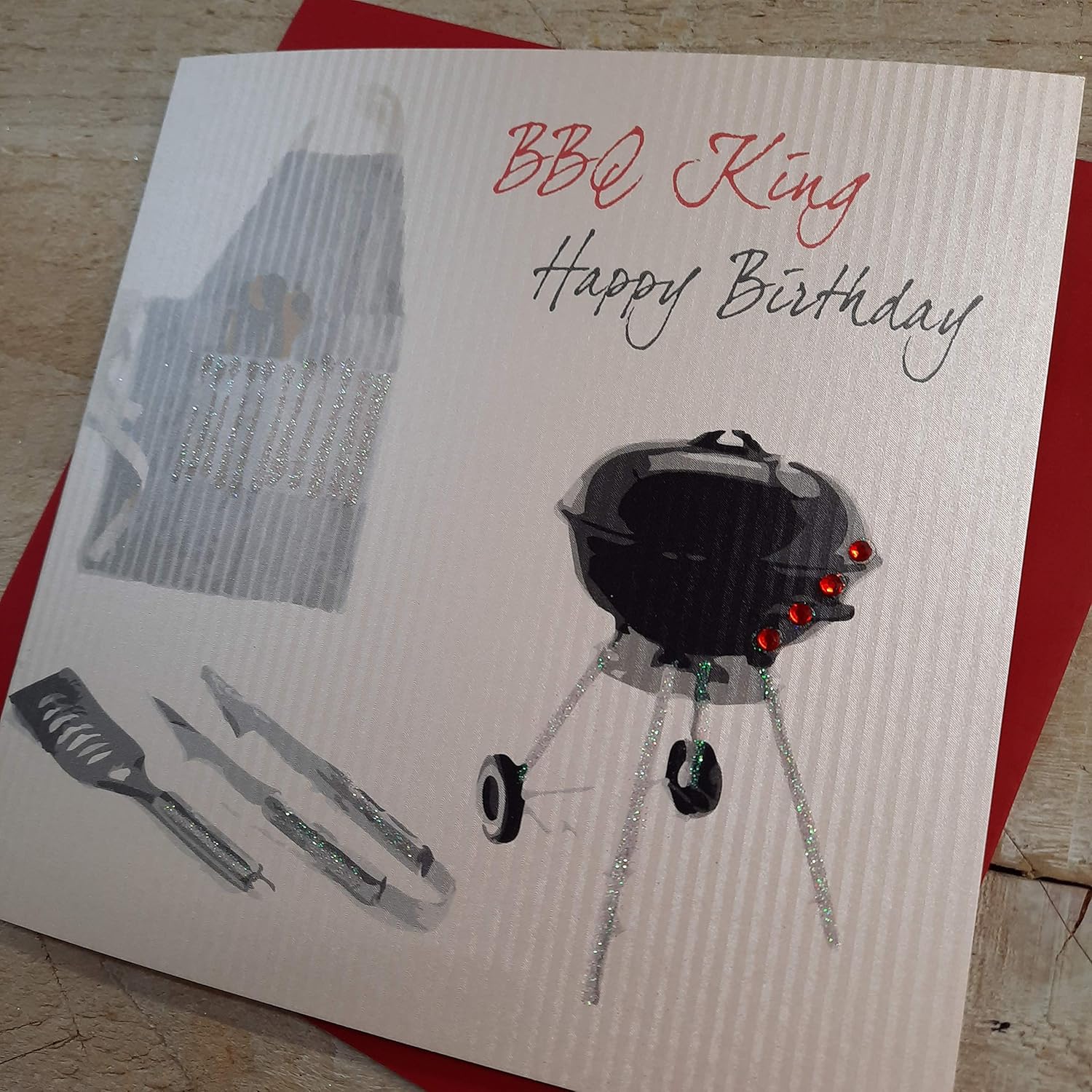 White Cotton Cards SB7 BBQ King Happy Birthday Handmade Men s Birthday Card, 16cm x 16 cm - Image 4