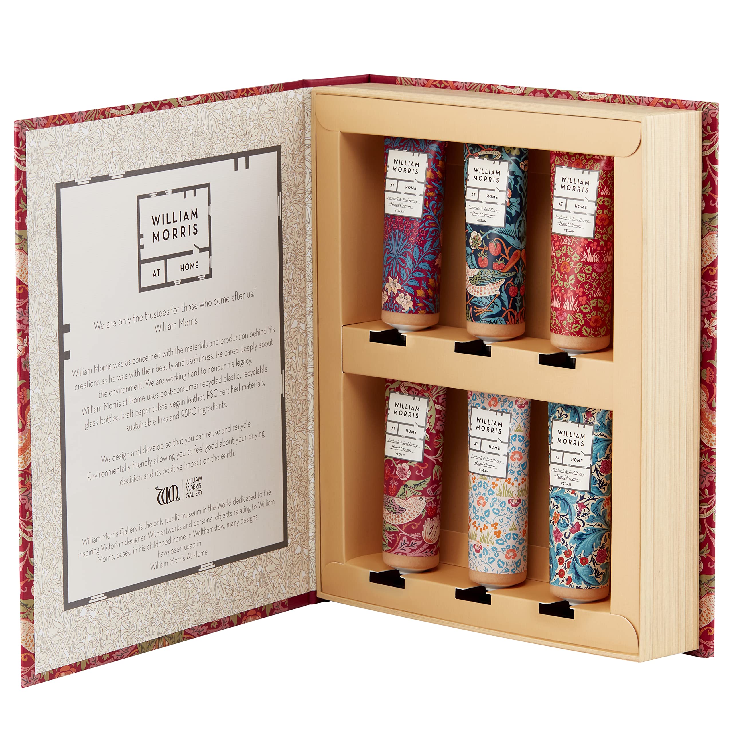 William Morris At Home Hand Cream 6x 30ml Hand Moisturiser, Shea Butter, Patchouli Essential Oil, Travel Size, Vegan and Cruelty Friendly, Beauty Gift For Her