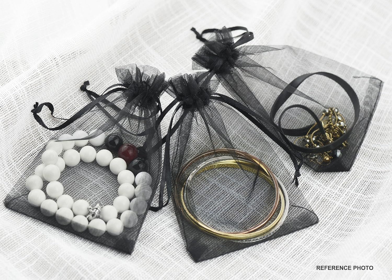 FiveSeasonStuff Black Organza Bags Wedding Favours Gift Jewellery Birthday Party Baby Shower Arts & Crafts Gift Wrapping Candy DIY Pouches (10cm x 15cm) Medium - Image 3