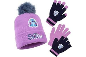 Disney Stitch and Blackjack Girls Winter Set with Hat, Beanie, Scarf & Gloves - Soft Warm Accessories -