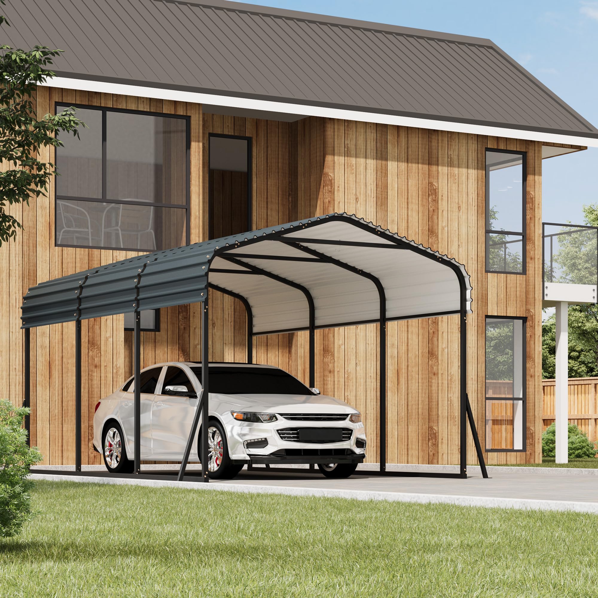 Photo 1 of *PARTIAL SET***PeakPursuit Metal Carport, 10x15 FT Outdoor Car Port Canopy with Galvanized Steel Roof and Reinforced Base, Heavy Duty Garage Car Shelter Shade for SUV, Truck, Boats ***BOX 1/3****