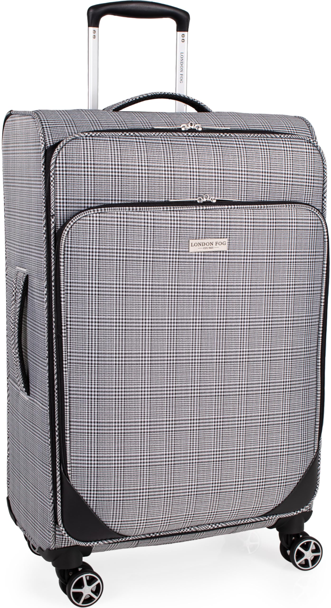London Fog 26 Inch Soft Sided Suitcase - with x4 Dual Spinner Wheels, Soft-Shell Luggage Drag Handle | 65L Litre 67 cm 26" | Newbury LFL004 (Medium)