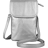 befen Genuine Leather Small Crossbody Bags for Women Cell Phone Bag Cross Body Purses,Silver Zipper