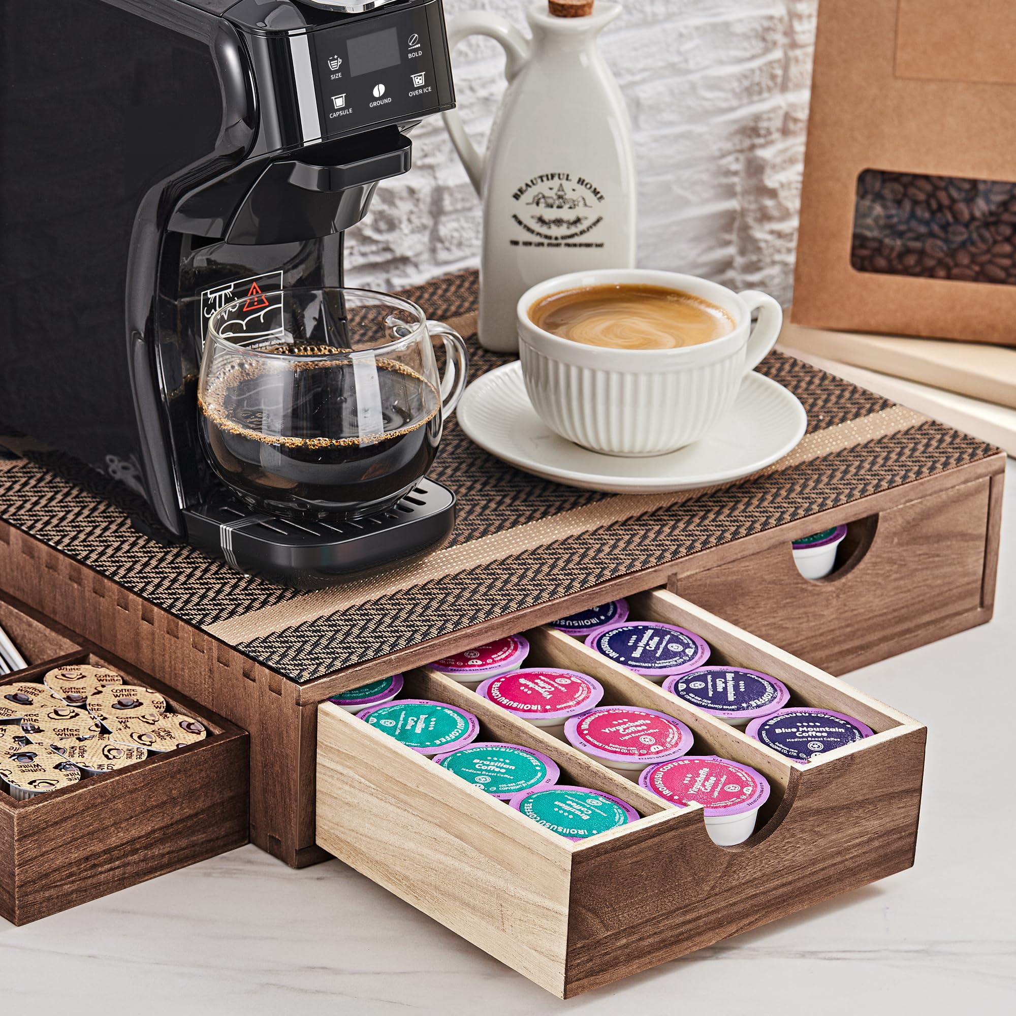 Photo 1 of SMARTAKE Wooden K Cup Organizer Coffee Pod Storage Box, Coffee Pod Tea Organizer and Storage, K Pod Drawer Coffee Maker Stand, Kcup Holder for Countertop Kitchen Office Coffee Bar, 30 Pod Capacity