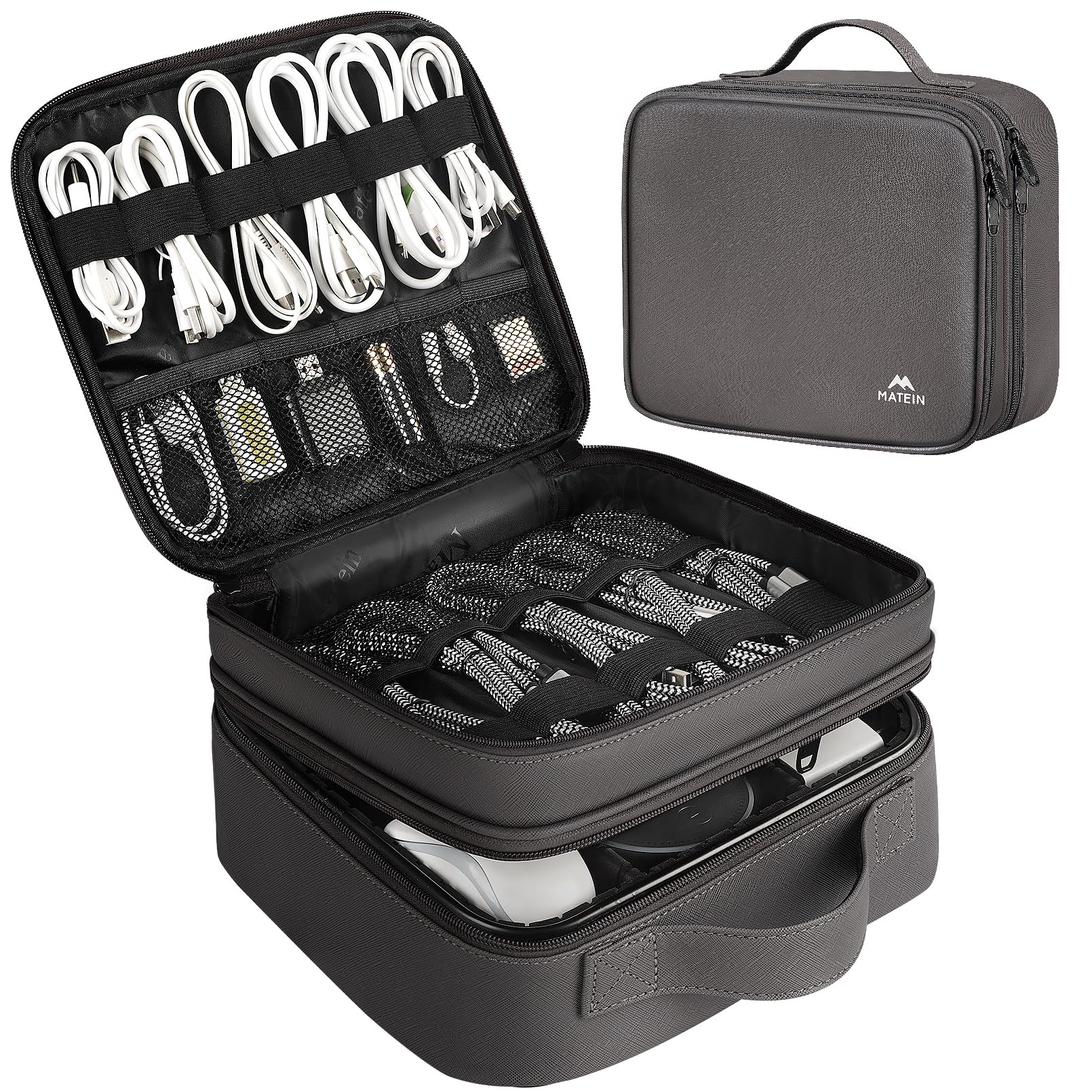 Photo 1 of MATEIN Cord Organizer Case with Adjustable Divider, DJ Cable File Bag for Electronic Storage, USB Cable, Charger, Tech Accessories, Shockproof Portable Double Layer Cord Bags, Grey