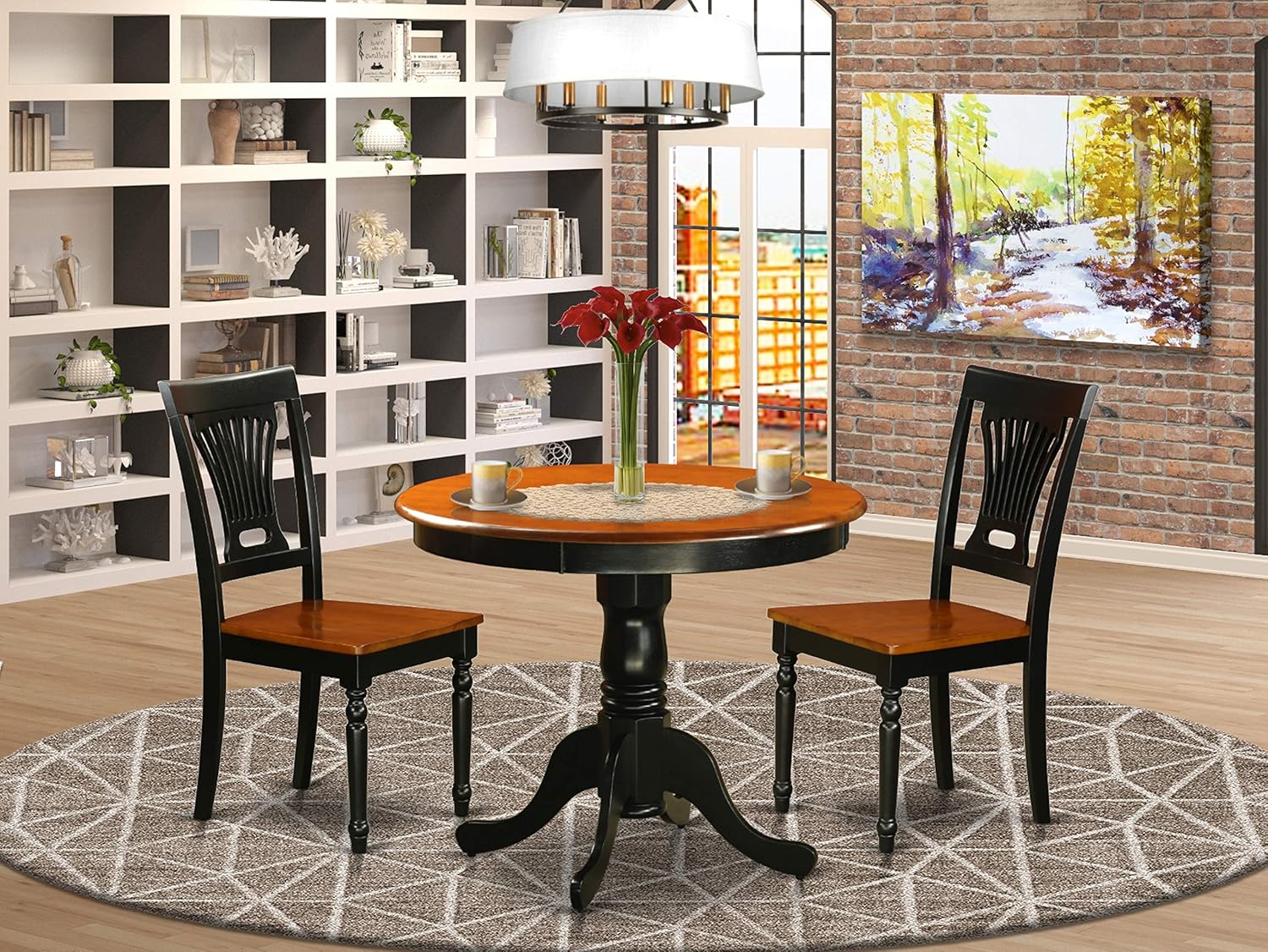 East West Furniture Kitchen Dining Table Set- 2 Amazing Dining Room Chairs - A Gorgeous Dining Room Table- Wooden Seat-Cherry and Black Wood Kitchen Table