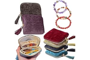 CHIMORY 2025 New Travel Jewelry Case – Portable Organizer for Rings, Bracelets, & Bangles with Tassel Zipper, Elegant Jewelry Roll for Journey, Crystal Jewelry Storage Pouch, Mini, Wine Red