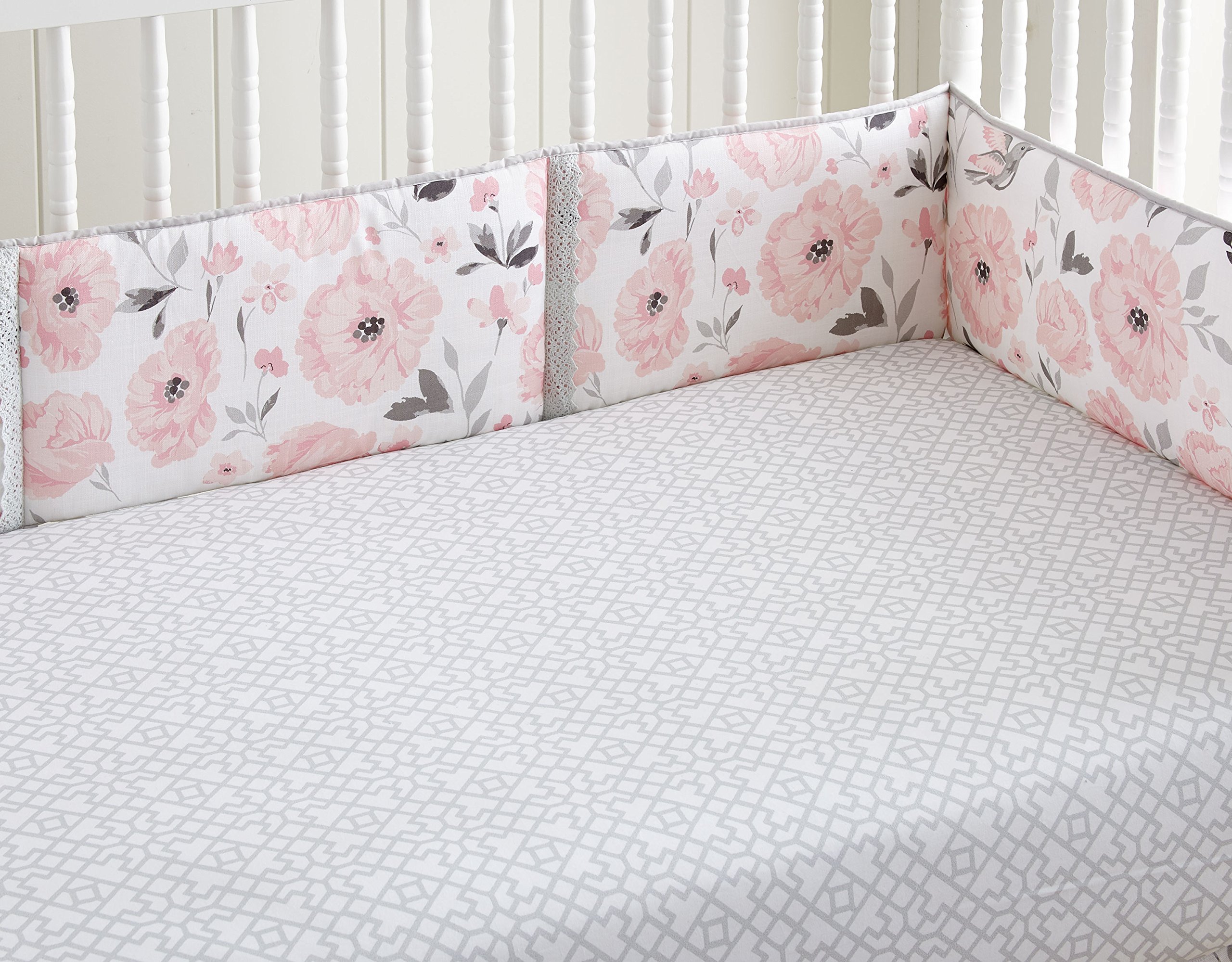 Levtex Baby Elise Grey and Pink Floral 5 Piece Crib