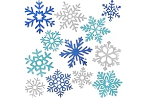 Geyee 96 Pcs Snowflakes Cutouts 12 Styles Glitter Snowflakes Board Cutouts Ornaments with Glue Point Dots for Winter Christmas Wonderland Party Home Decoration(Blue, Silver)