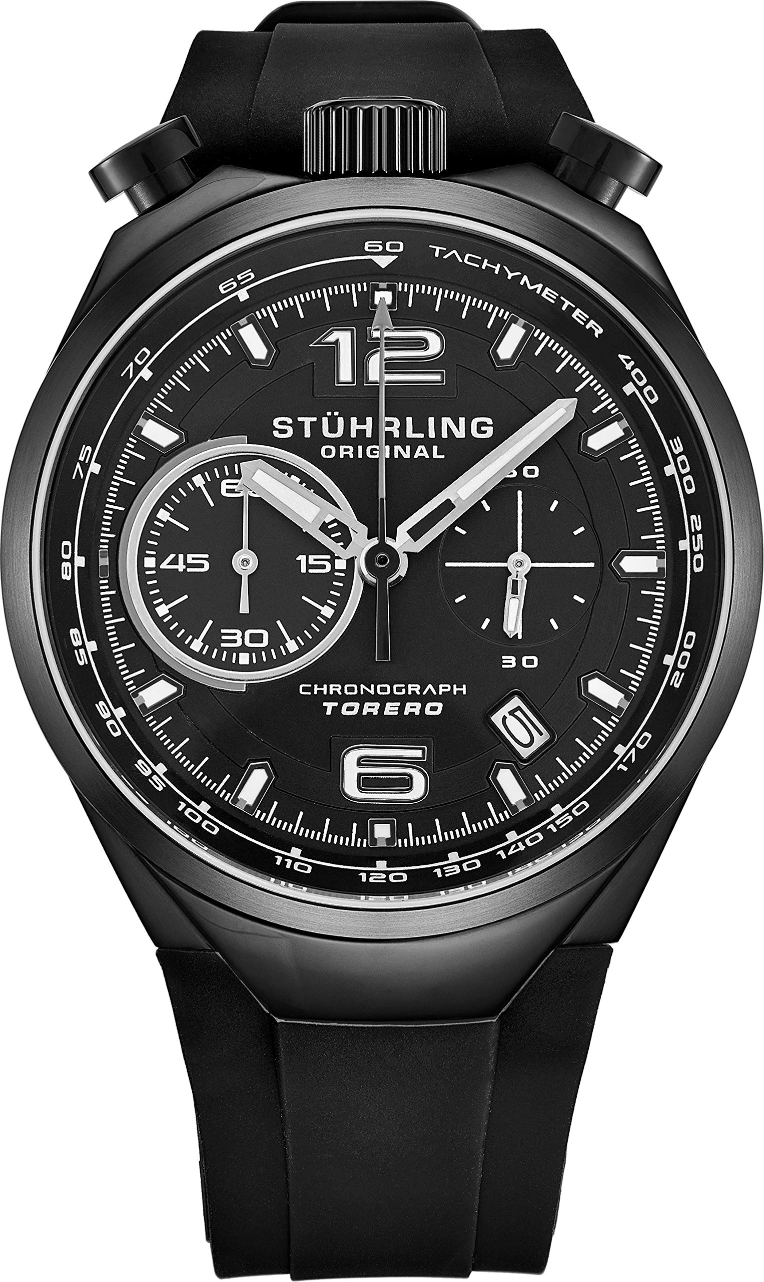 Stuhrling Original Mens Quartz Bullhead Chronograph Watch - Stainless Steel Case and Rubber Strap - Analog Dial with Date Torero Mens Watches Collection