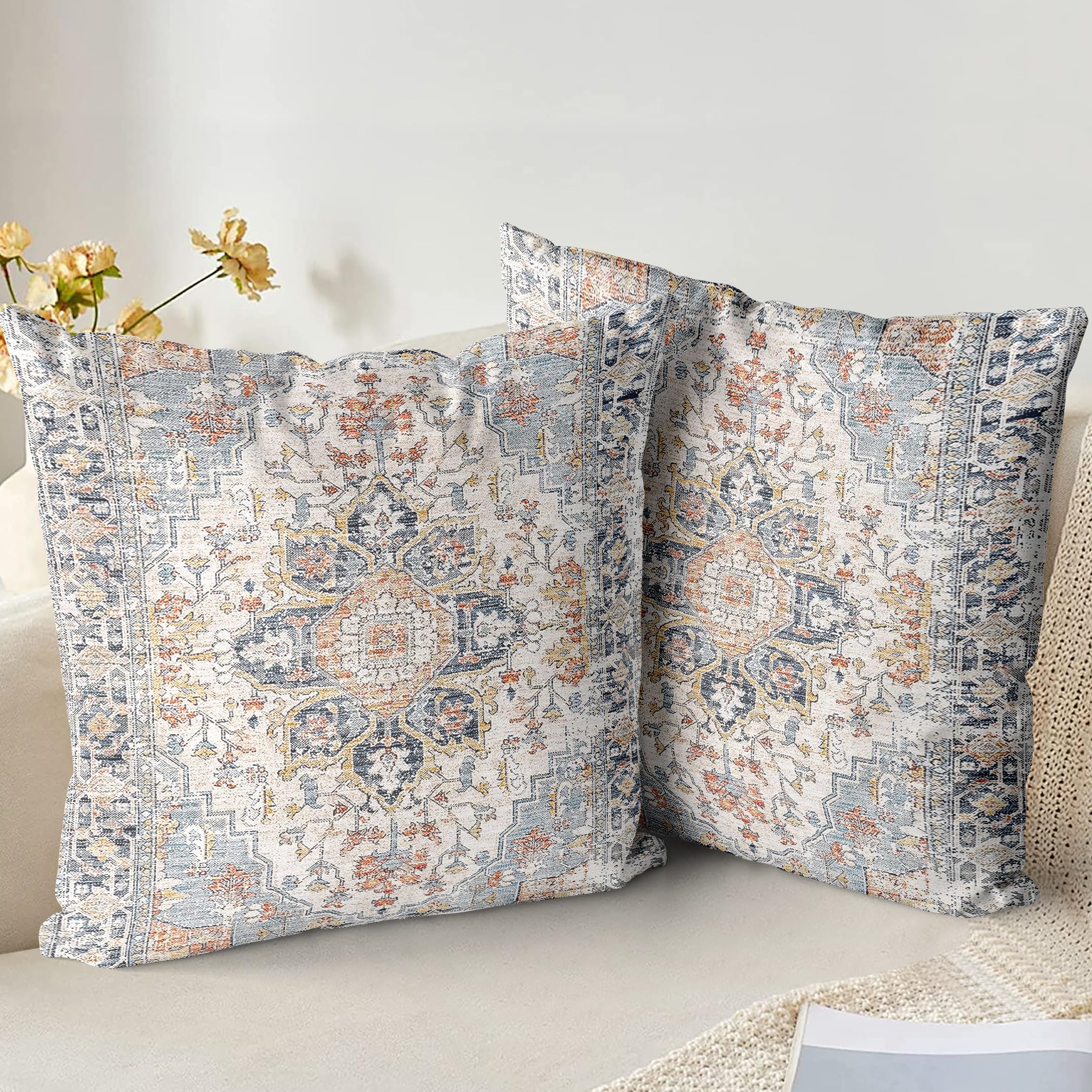 XPHZZL Pack of 2 Soft Decorative Cushion Covers 45 x 45 cm Square Throw Pillow Case Bohemian Style Pillowcases for Sofa Bedroom Outdoor Patio Garden Blue/Grey with Invisible Zipper