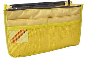 Vercord Updated Purse Handbag Organizer Insert Liner Bag in Bag 13 Pockets Light Yellow Medium