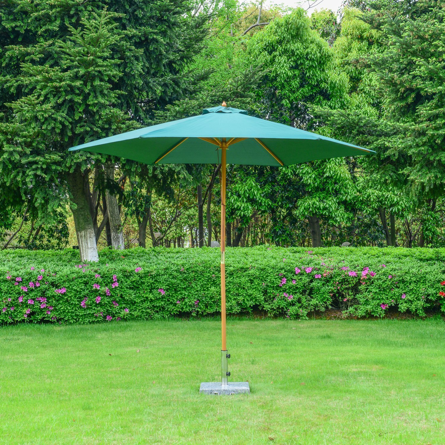 φ9' x 8'H Wooden Round Market Patio Sun Umbrella Garden Parasol Outdoor