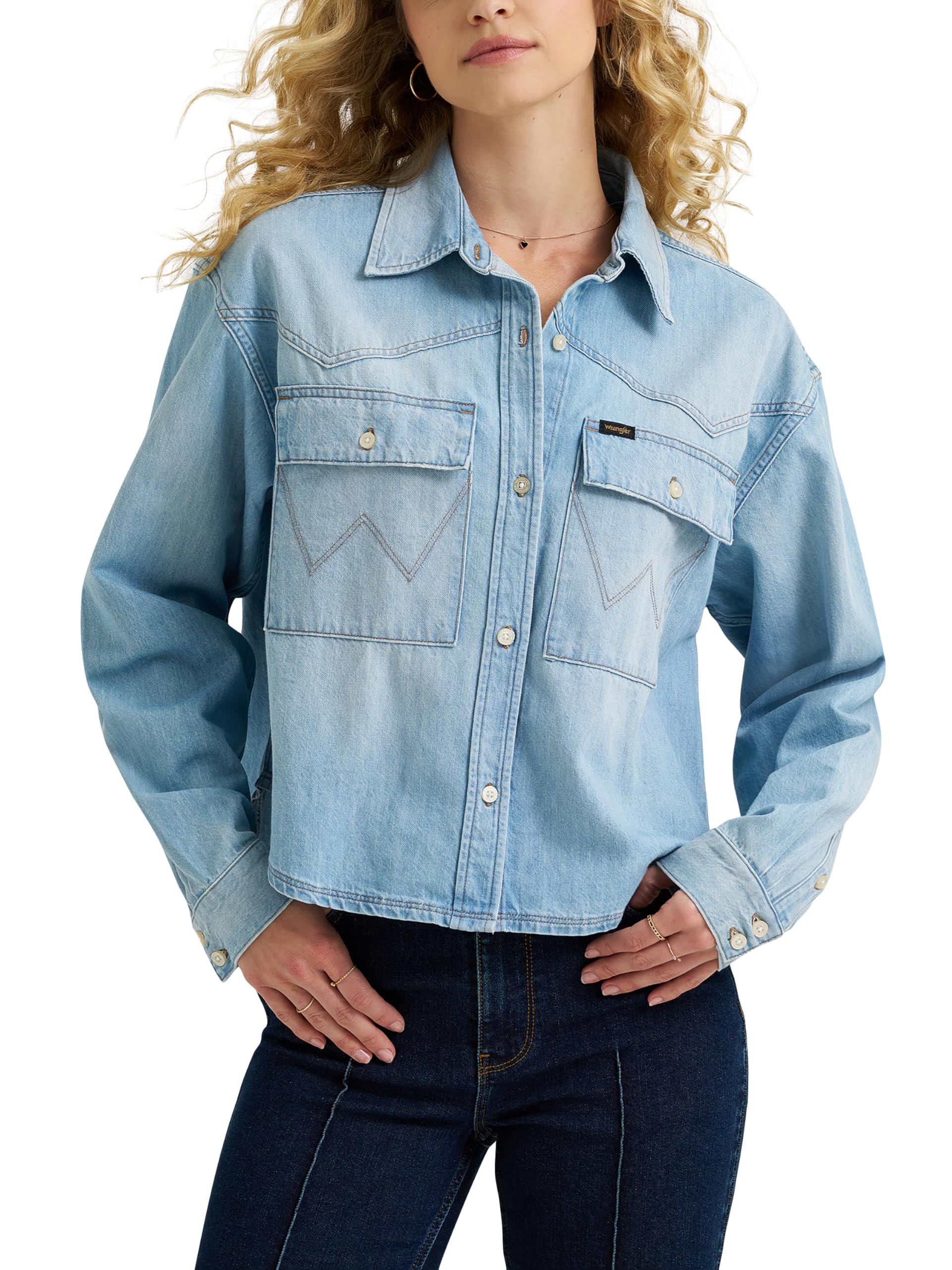 Wrangler Women’s Boxy Denim Shirt, Misty, Small