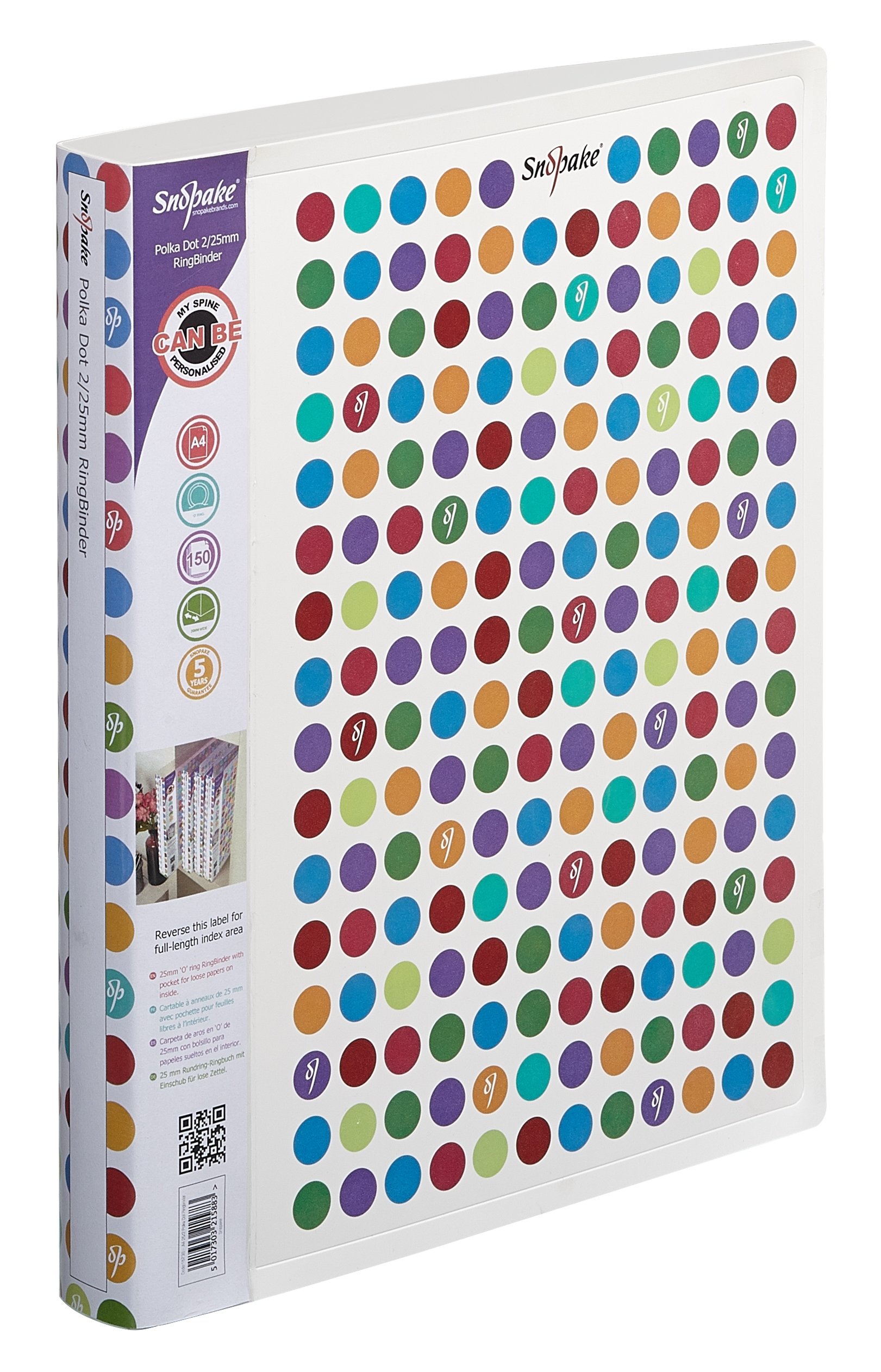 Snopake A4 2 O-Ring 25 mm Polka Dot RingBinder [Pack of 5] Ref: 15738