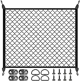 Omoojee Elastic Cargo Net for SUV, Net Stretchable 31.2" x 24" Stretch to 62.4" x 48", Rear Trunk Bed Netting Cover, Fixing Hooks D-Rings Luggage Cover