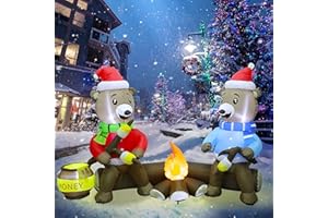 Joliyoou 7FT Christmas Inflatable Decorations, Light Up Sitting Bears Roasting Marshmallows Over Campfire, Xmas Lighted Blowups for Winter Yard Lawn Garden Indoor Outdoor Decor