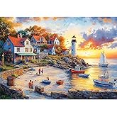 1000 Pieces Puzzles for Adults, Fall Seaside Puzzle 1000 Pieces | Fishing Village Jigsaw Puzzles 1000 Pieces, Creative Play Holiday Party Gifts Artwork Wall Home Decor Funny Puzzle for Adults