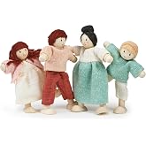 Mentari Toys - The Honeybunch Doll Family - 4pc Poseable Wooden Doll Set with Fabric Clothes - Perfect for Dollhouses and Small World Play - Encourages Imaginative Play and Social Skills - Age 3+