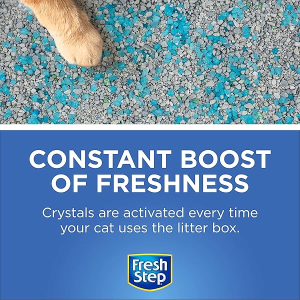 FRESH STEP CAT LITTER CRYSTALS DEODORIZER, NON TOXIC ODOR NEUTRALIZING CRYSTALS FOR LITTER BOXES THAT HELP CONTROL SMELLS AND KEEP HOME AREAS FRESH, FRESH SCENT, 15 OUNCE