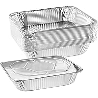 NYHI 9" x 13 ” Aluminum Foil Pans With Lids (10 Pack) | Durable Disposable Grill Drip Grease Tray | Half-Size Deep Steam Pan