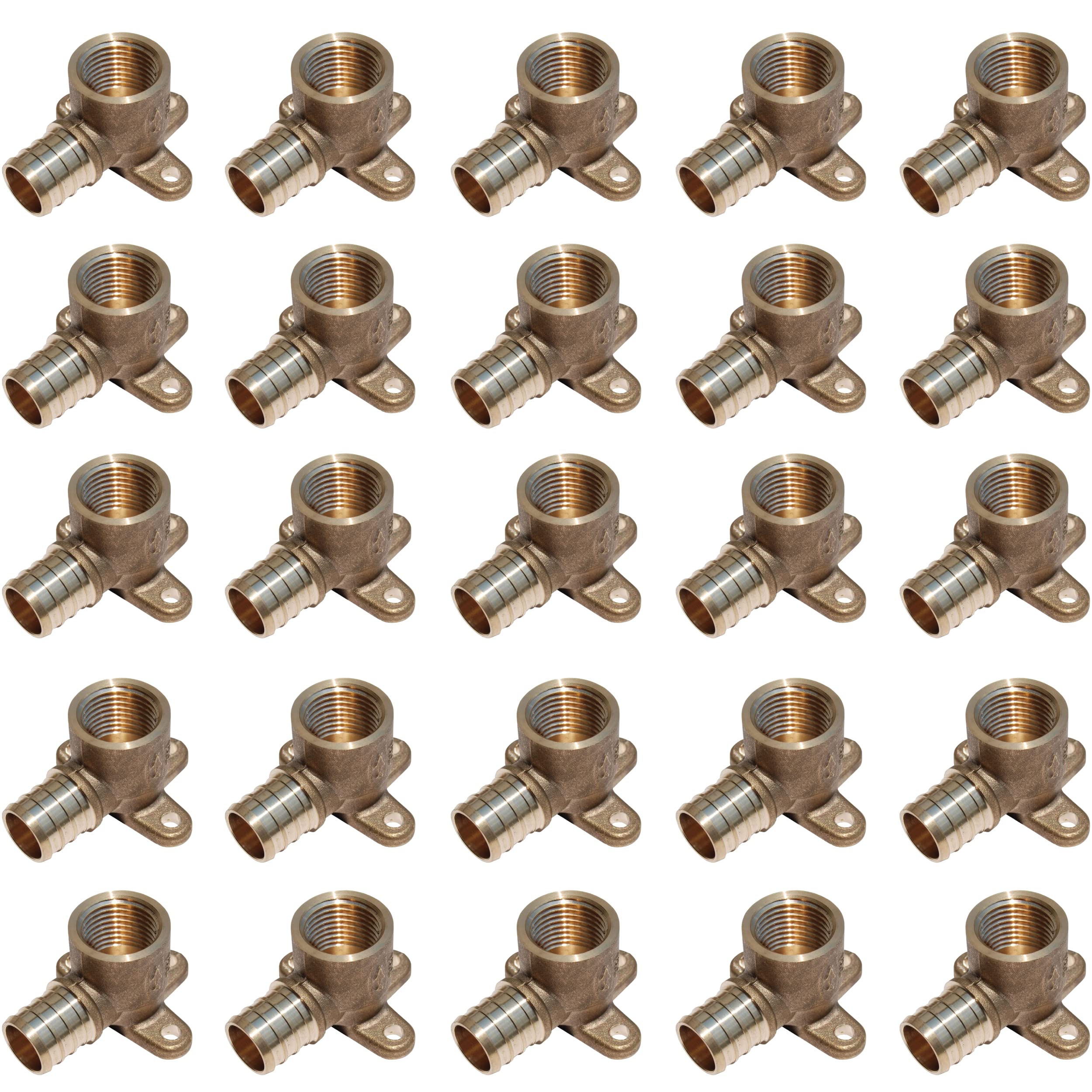 SharkBite 3/4 Inch Crimp x 1/2 Inch FNPT Crimp 90 Degree Drop Ear Elbow, Pack of 25, Brass Plumbing Fitting, PEX Pipe, PE-RT, UC342LF