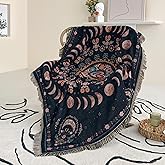 Shesyuki Boho Throw Blanket Reversible Cotton Bohemian Tapestry Hippie Room Decor Double Sided (Lunar Eclipse Black 50
