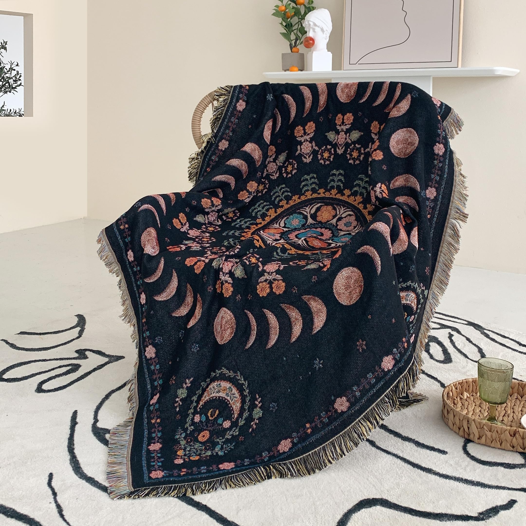 Shesyuki Boho Throw Blanket Reversible Cotton