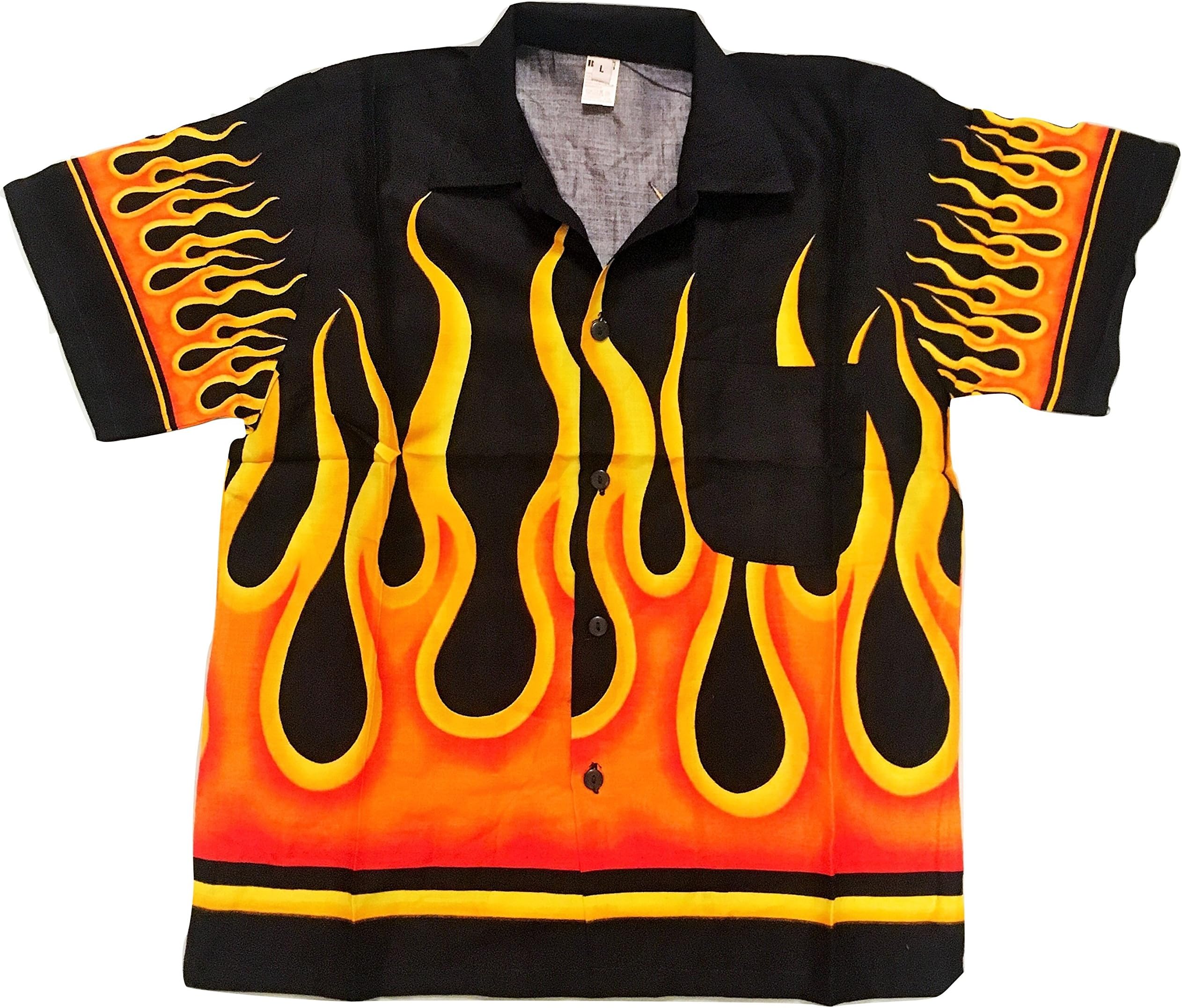 Summer Time Breeze Boys Button Up Flames Collared Shirt