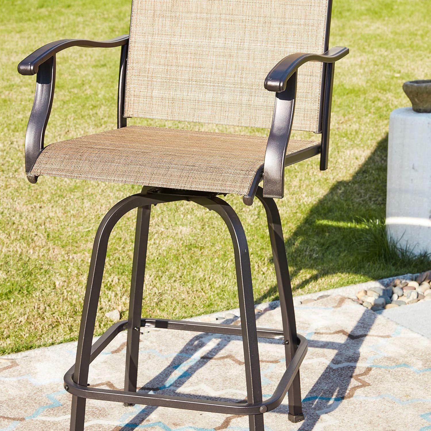 LOKATSE HOME 2 Piece Swivel Bar Stools Outdoor High Patio Chairs Furniture with All Weather Metal Frame: Garden & Outdoor