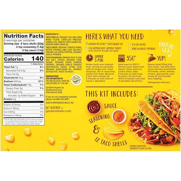 GARDEN OF EATIN’, YELLOW CORN TACO SHELLS, DINNER KIT, 12 TACO SHELLS, 9.4 OZ