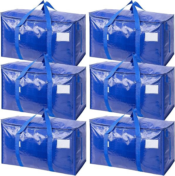 TICONN 6 Pack Extra Large Moving Bags Heavy Duty with Zippers & Carrying Handles, Durable Storage Bags Moving Boxes for Close