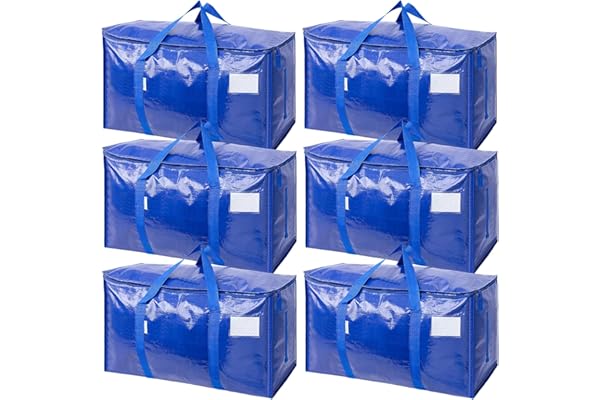 TICONN 6 Pack Extra Large Moving Bags Heavy Duty with Zippers & Carrying Handles, Durable Storage Bags Moving Boxes for Closet Organizers and Storage (6 Pack, Blue)
