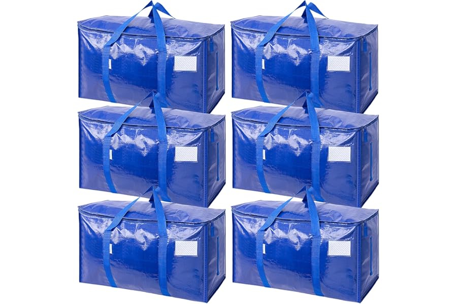 TICONN 6 Pack Extra Large Moving Bags Heavy Duty with Zippers & Carrying Handles, Durable Storage Bags Moving Boxes for Close