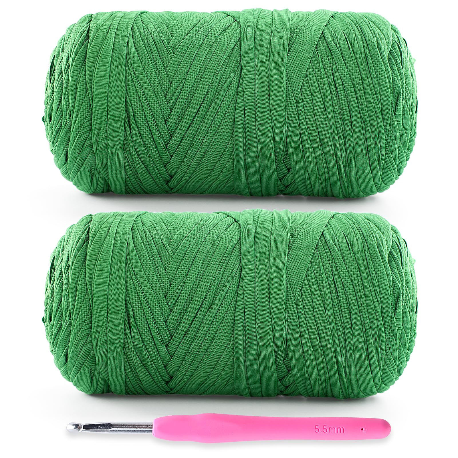 Photo 1 of 2 Pack Soft T-Shirt Yarn for Crochet, T Shirt Yarns for Crocheting Crafts, Bags, Basket, Coaster, Tshirt Yarns - 800 G/260 Yds with 1 Crochet Hook (2, Grass Green)