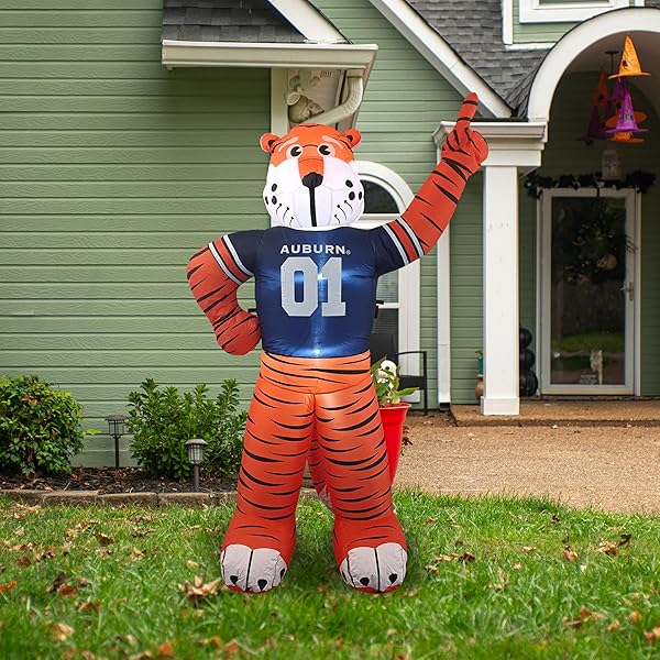 LOGO BRANDS NCAA AUBURN TIGERS 7FT INFLATABLE YARD MASCOT – EASY INFLATION WITH 12V BLOWER, LED LIGHTS FOR INDOOR/OUTDOOR FUN