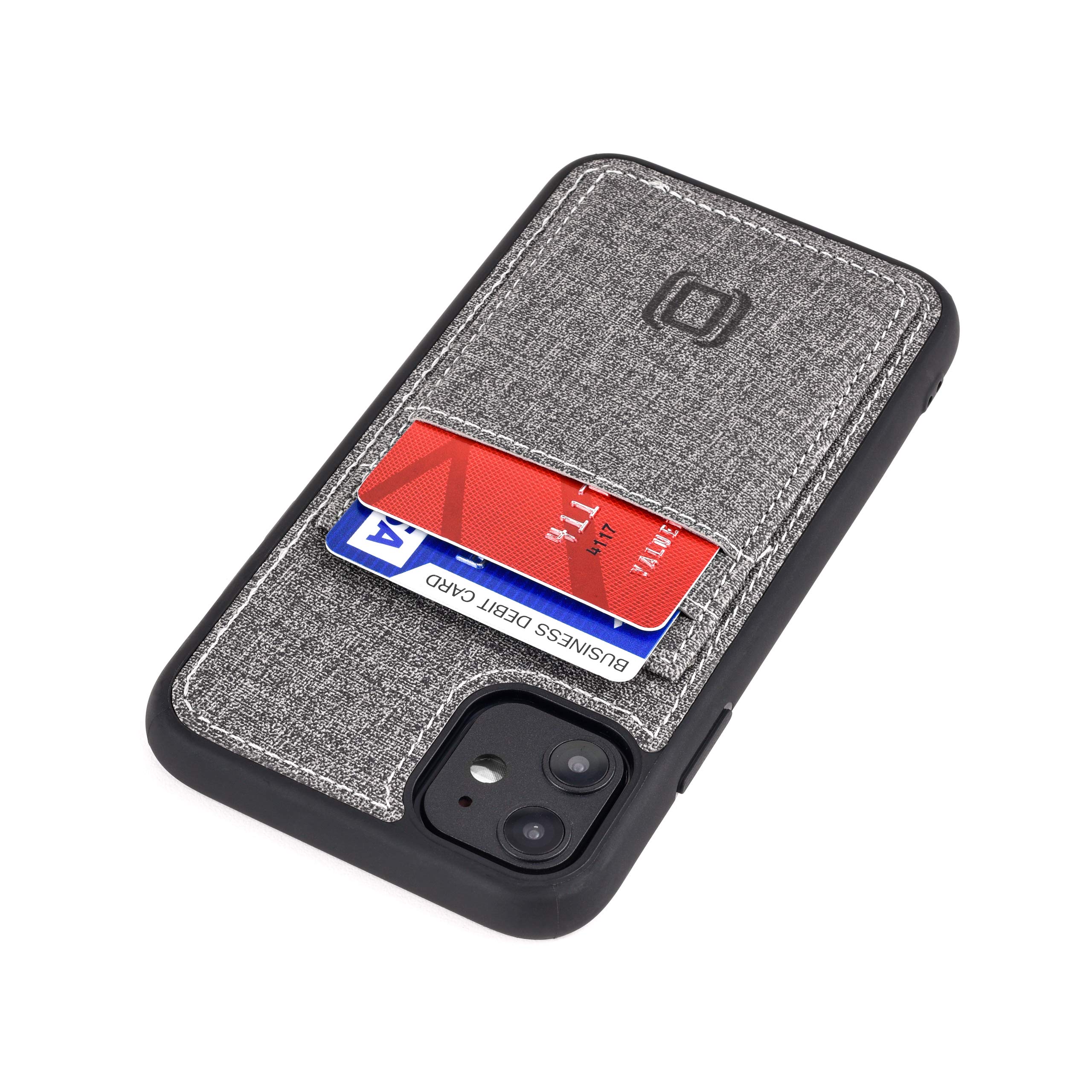 Dockem Luxe M2T Wallet Case for iPhone 11 (6.1): Built-in Invisible Metal Plate, Designed for Magnetic Mounting: Slim TPU with Canvas Style Synthetic Leather 2 Pocket Card Case [Grey]