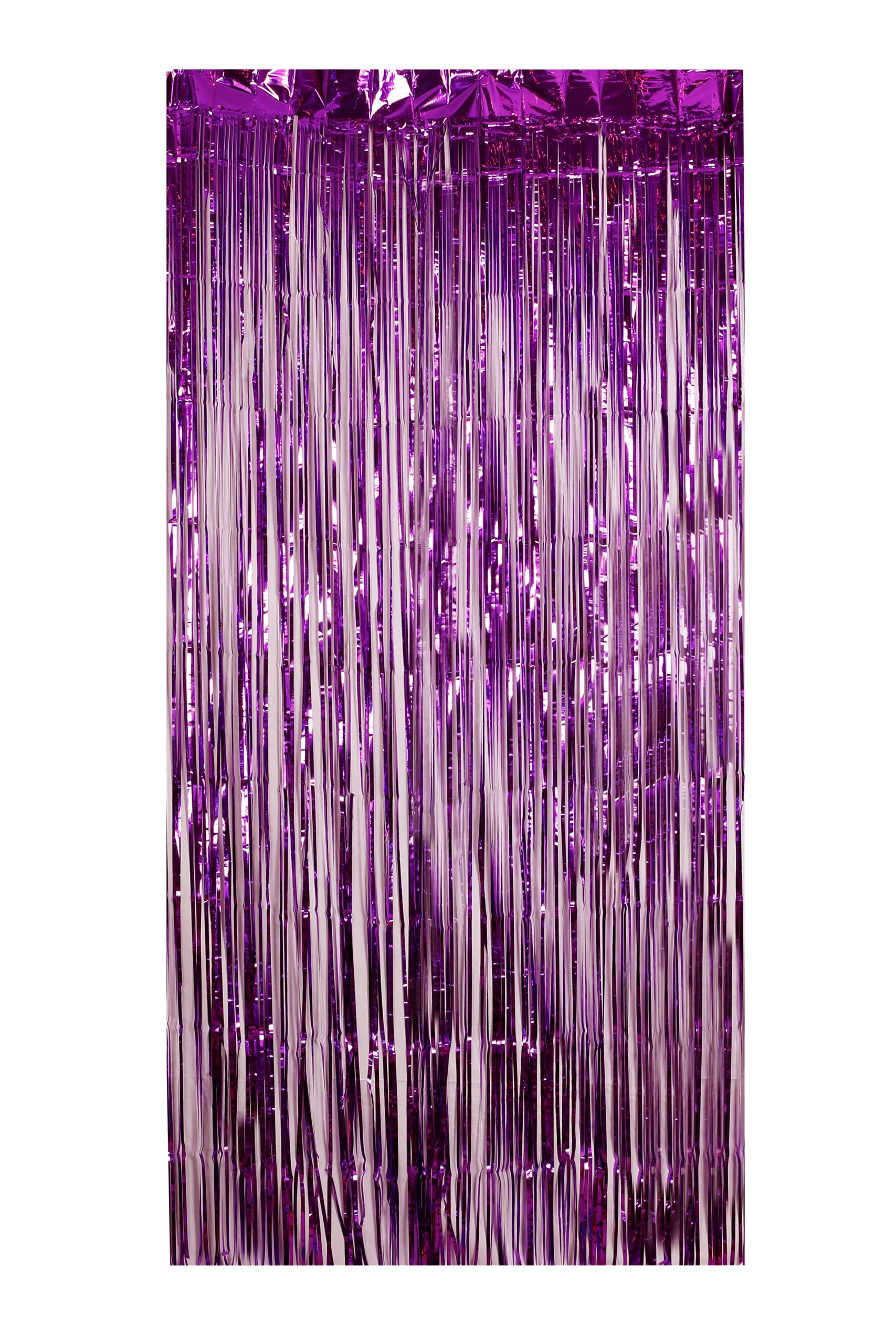 1 Piece Metallic Tinsel Foil Fringe Curtain, Shiny Hanging Streamers, Long Strands Decoration, Colourful Sparkle, Photo Booth Backdrop (Purple, 1m Width x 2m Height)