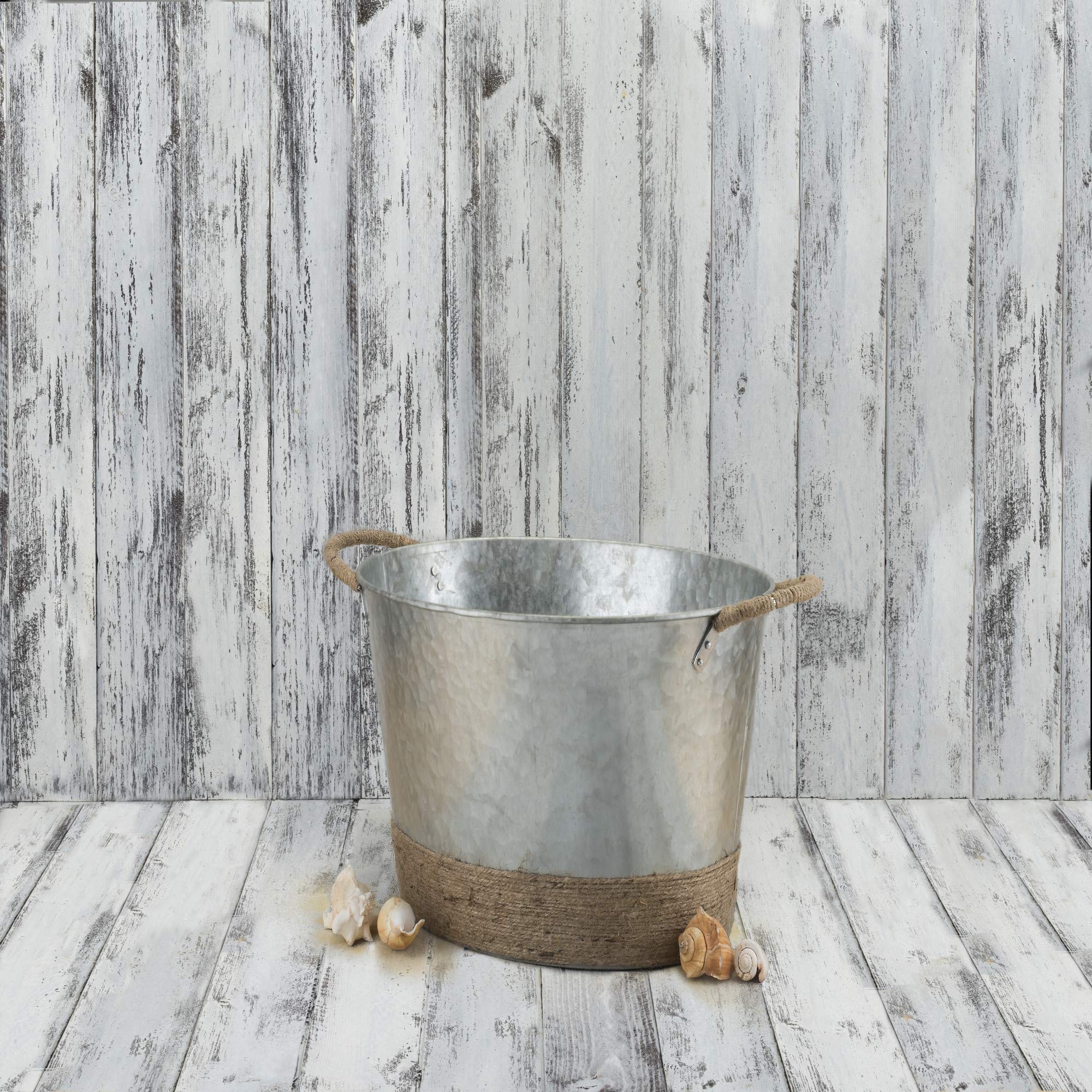 Twine Seaside Jute Rope Wrapped Farmhouse Galvanized Ice Metal Beverage Tub, Wine, Beer Bottle Bucket, 4.5 Gallons