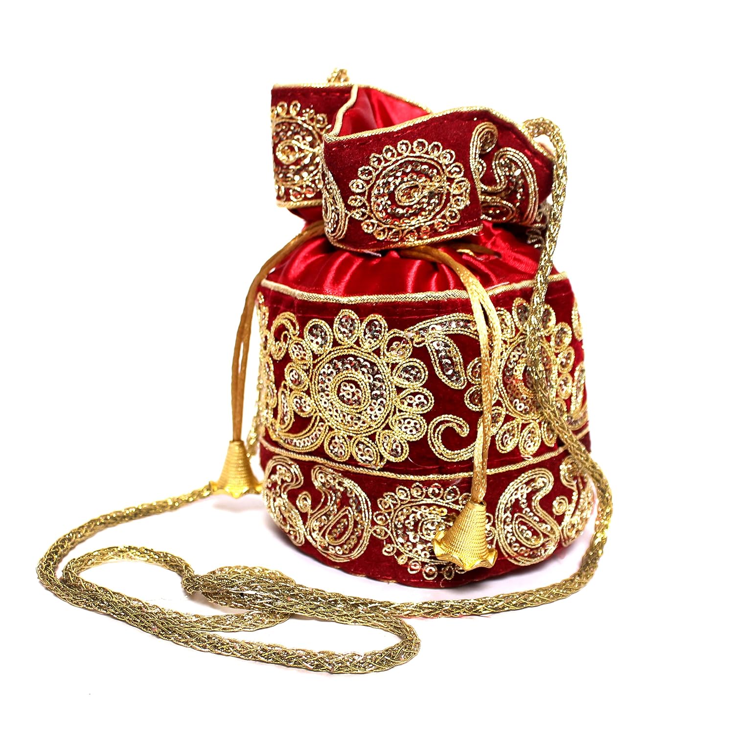 kanushi industries heavily rajasthani fancy zari potli bag/potli purse/cluth/bridal cluth/bridal purse for party/wedding/wedding gift (maroon) (high quality)