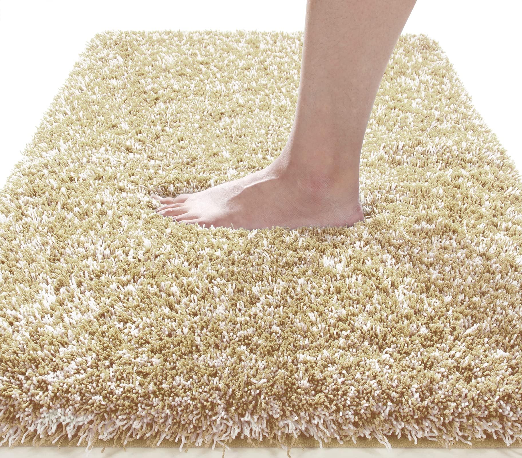 Yimobra Fluffy Plush Bath Mat, Super Shaggy Soft Comfortable Non Slip, Water Absorbent Microfiber Bath Mat, Dries Quickly, Machine Washable Thick Bathroom Floor Rugs for Shower, 51 x 81 cm, Beige