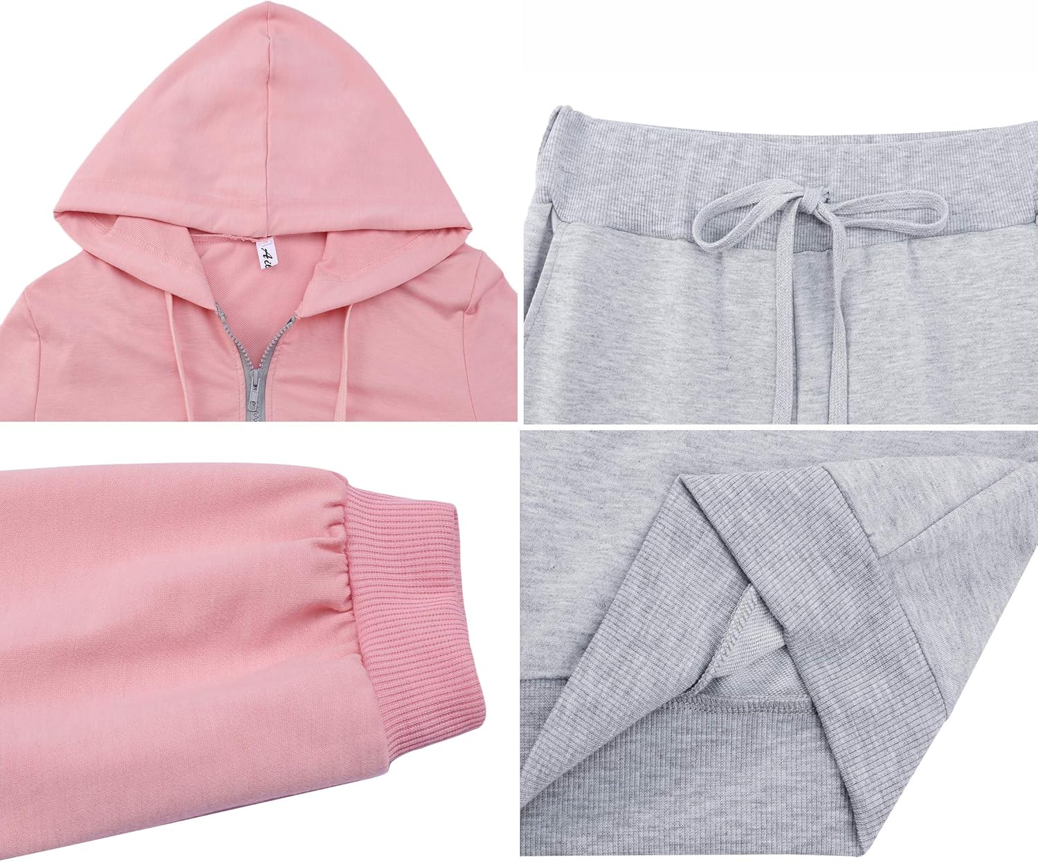 Aibrou Women's Casual 2pc Hooded Sweatsuit Color Block Tracksuit Set Full Zip Sweatshirts & Pants Set: Clothing