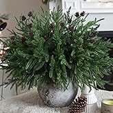 Artificial Christmas Norfolk Pine Stems Branches for Vases,12 Bundles Fake Pine Stems with 2 PCS Small Pinecones Branches Faux Evergreen Real Touch Greenery for Xmas Holiday Winter Table Indoor Decor