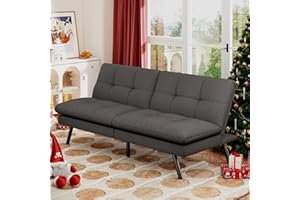 AMICLIBER Convertible Futon Sofa Bed,Linen Fabric Futon Couch,Detachable Cushion,Adjustable Backrest,Memory Foam Folding Futon Loveseat Sleeper for for Living Room,Office,Apartment,Dark Grey