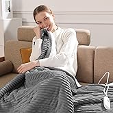 Heated Blanket Electric Throw 50"x60" Heating Blanket 450gsm Ribbed Flannel Sherpa Ultra-Soft with 5 Heating Levels and 4 Hour Auto Off, ETL & FCC Certified Electric Blanket, Great Winter Gift, Grey