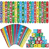 Kolewo4ever 200 Pieces Christmas Slap Bracelets Xmas Wristbands Bracelets Santa Claus Snow Xmas Tree Decorations Slap Bracelets Wristband for Christmas Treat Bag Stuffers,Giveaways,20 styles