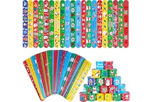 KOLEWO4EVER 200 Pieces Christmas Slap Bracelets Xmas Wristbands Bracelets Santa Claus Snow Xmas Tree Decorations Slap Bracelets Wristband for Christmas Treat Bag Stuffers，Christmas Giveaways，20 styles