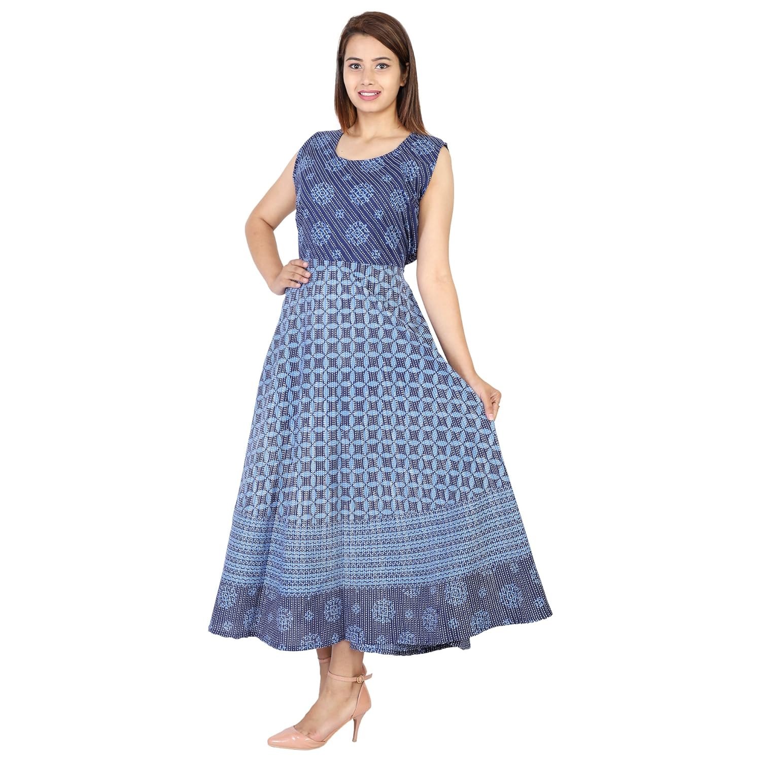 the blue elephant women's cotton maxi dress (gd-001p, blue)