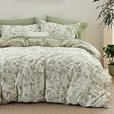Bedsure Duvet Cover Queen Size - 100% Cotton Reversible Floral Queen Duvet Cover Set with Zipper Closure, 3 Pieces Soft & Breathable Botanical Green Bedding Set with 2 Pillow Shams 20"x26"
